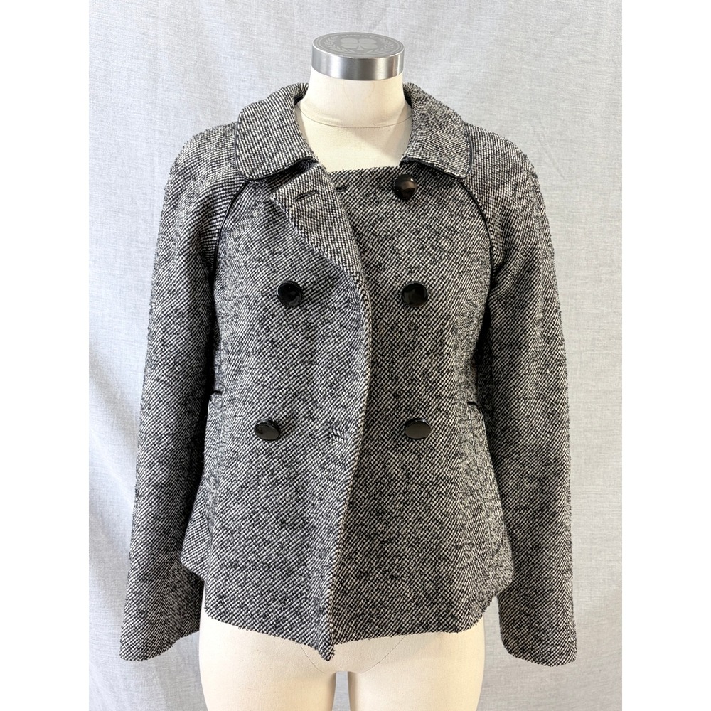 Banana Republic Pea Coat Black White Tweed Wool Blend Double Breasted 4